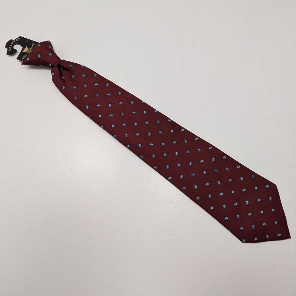 Kids Clip On Boys Tie Mini Paisley Foulard Pre Tied Burgundy Red Blue Beige Tan